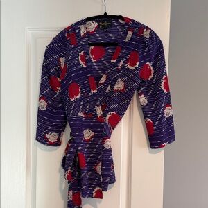 Yumi Kim Purple Wrap Blouse with Red Floral Design